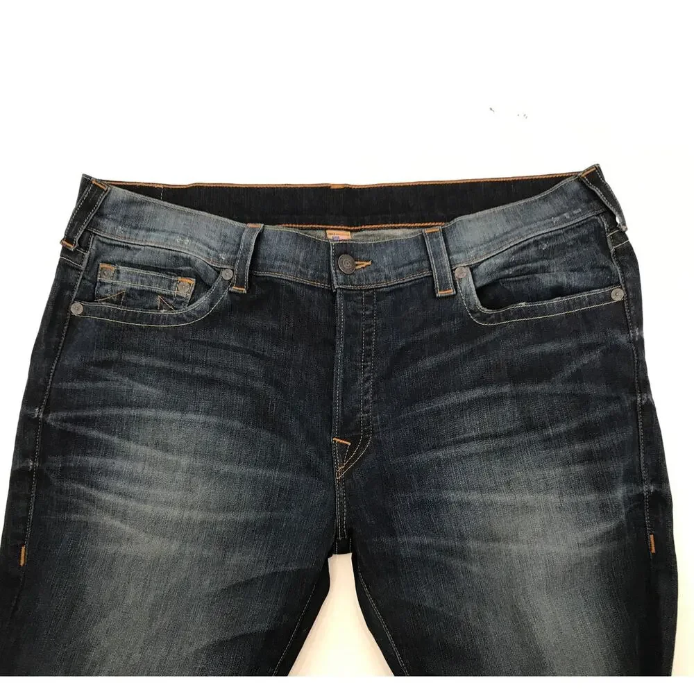 True Religion Mens Rocco Dark Wash Relaxed Skinny Button Fly Jeans 42